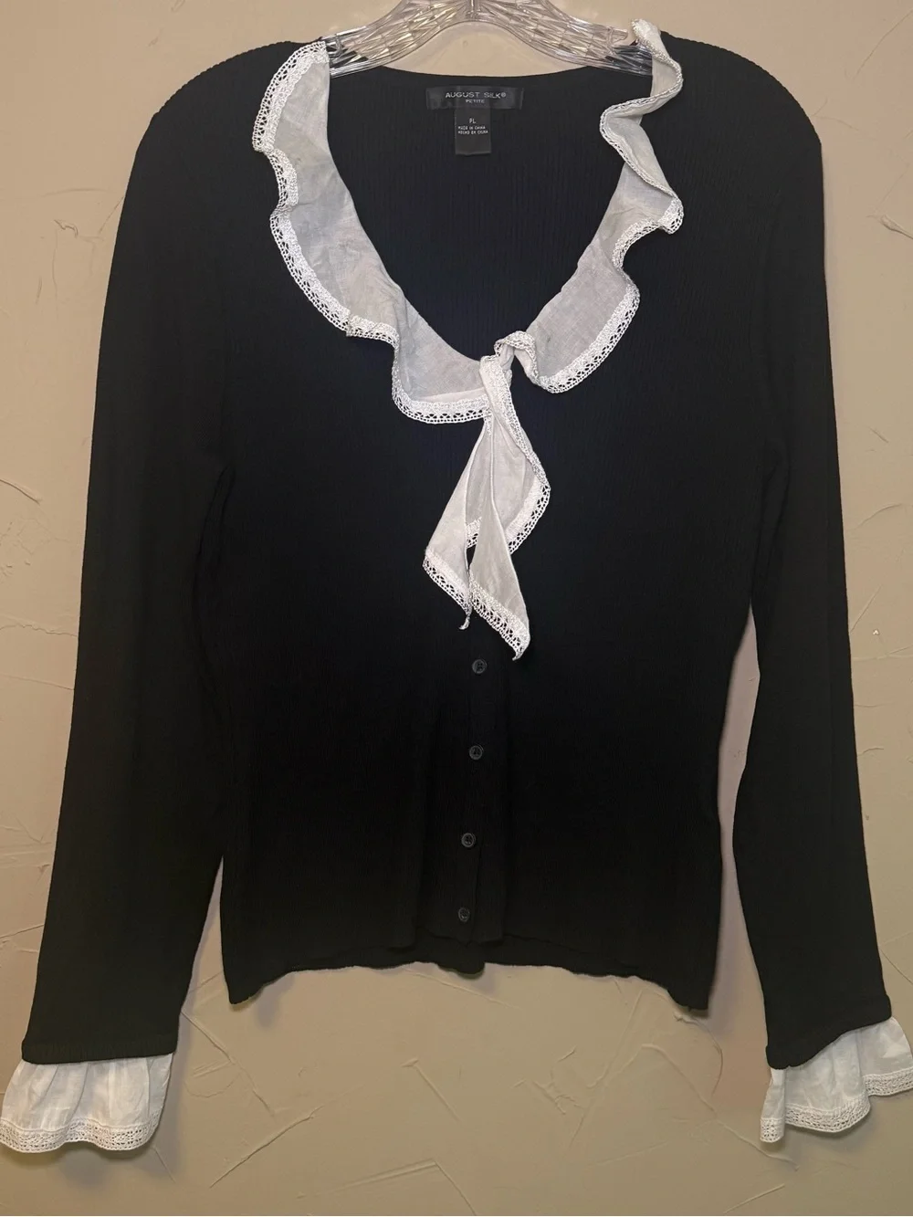 French Girl Coquette Silk Blend Cardigan Lace Ruffle Trim Whimsigoth Style PL